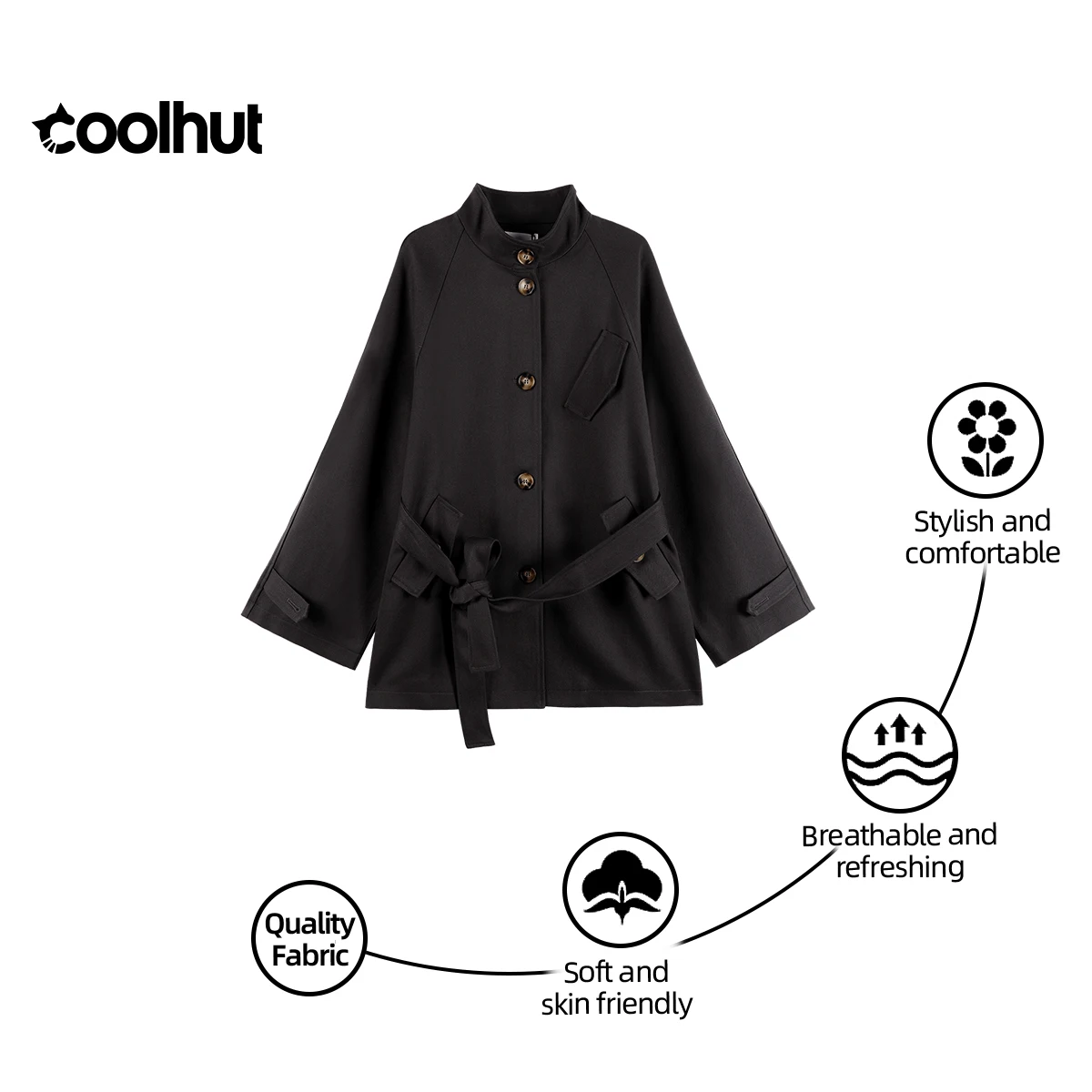 Cooler nova chegada feminina 2025 trench coat com cinto cintura meados de comprimento gola mangas raglan elegante outono outerwear