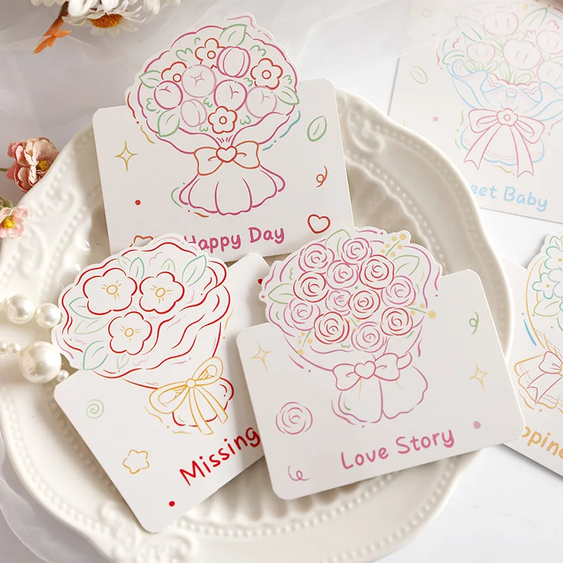 

10Pcs Valentine's Day Bouquets, Greeting Cards, Half-Fold Cards, General-Purpose Cards, Florist Cards, Bakery Cards
