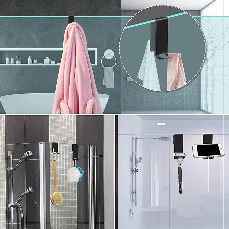 Single Double Side Bathroom Shower Door Hook Over Glass Door Shower Towel Rack Stainless Steel Drilling Free Towel Holder Hanger