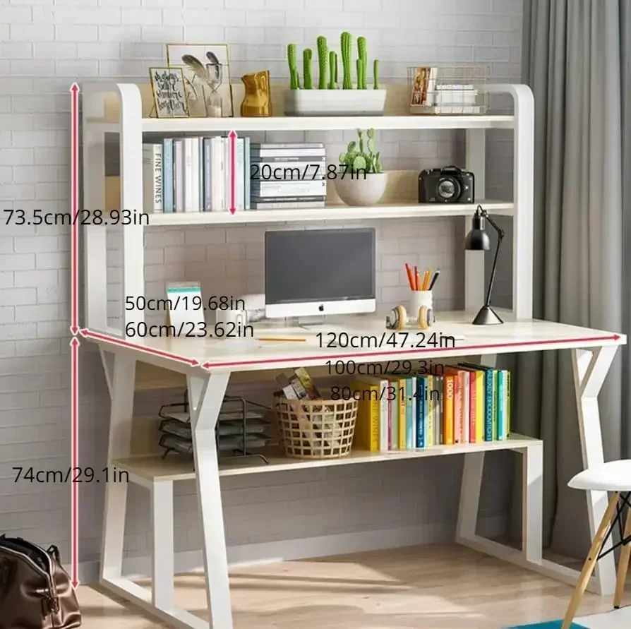 80/100/120cm Computer Desk for Home Office , Writing Desk with Large Storage Shelves , Easy Assemble