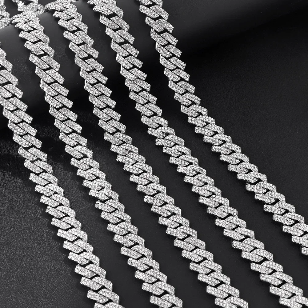 20-Inch Double-Drain Cuban Chain Unisex Ice-Frozen Edition Sparkling Diamond-Shaped Hip-Hop Style Cuban Necklace Jewelry