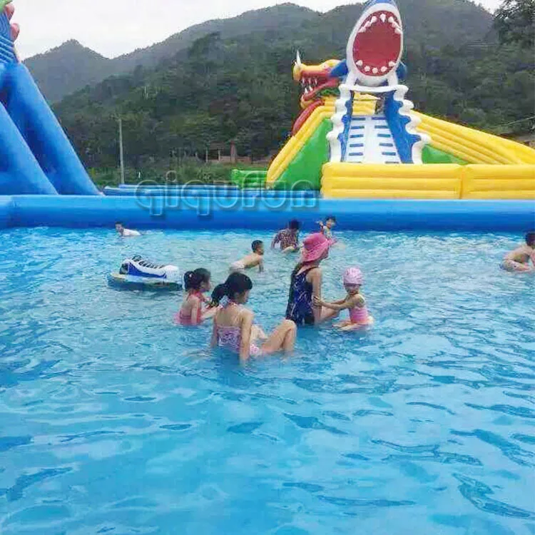 Amusement Game Zone Inflatable Water Park With Pool