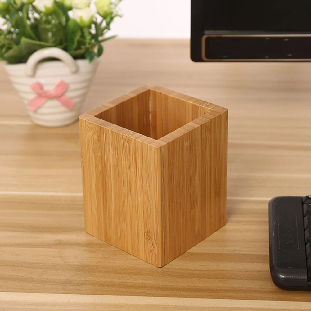 Bamboo and Wood Finishing Box Pen Container Nice Holder Home Desk Decor Desktop Holders