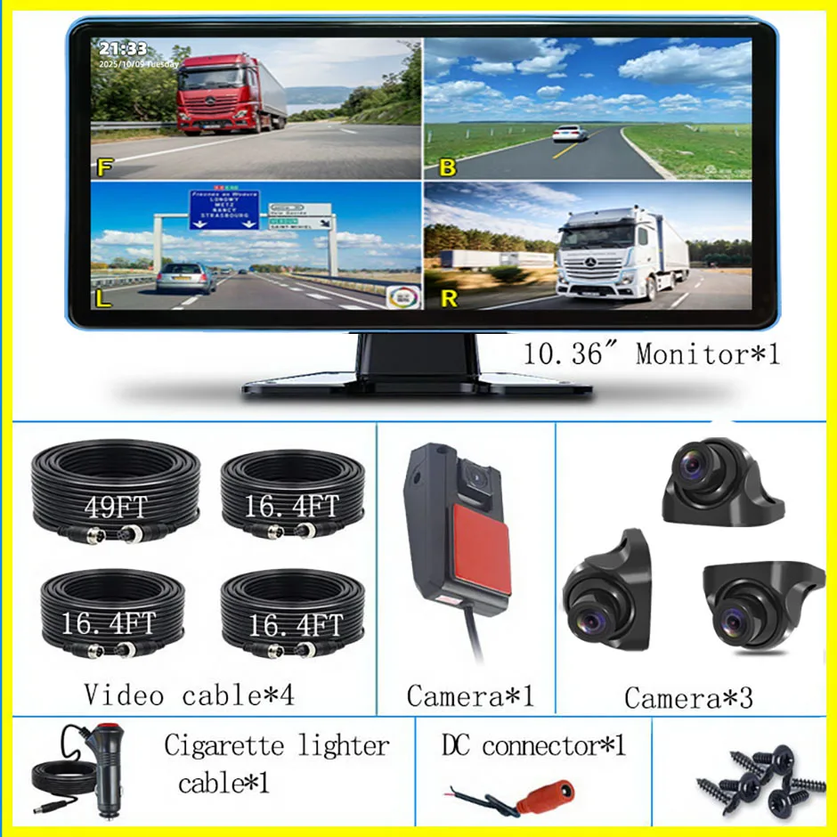 10.36 "AHD 4 Kanaals Monitor Opname DVR 1080 P Black Box Achteruitrijcamera Vrachtwagen Voertuig Touchscreen Ondersteuning