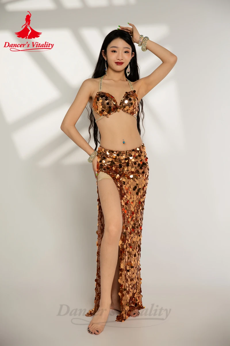 Belly Dance Costume Set for Women Big Sequins Bra+split Long Skirt 2pcs Girl\'s Oriental Belly Dancing Performance Costume Suit