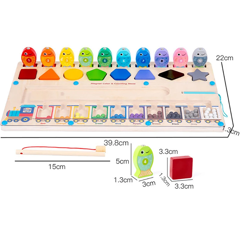 แม่เหล็กสีและตัวเลขเขาวงกตไม้แม่เหล็กปริศนาเกมกระดานสําหรับเด็กวัยหัดเดิน Montessori ของเล่น Fine Motor Skills ของเล่นเด็ก