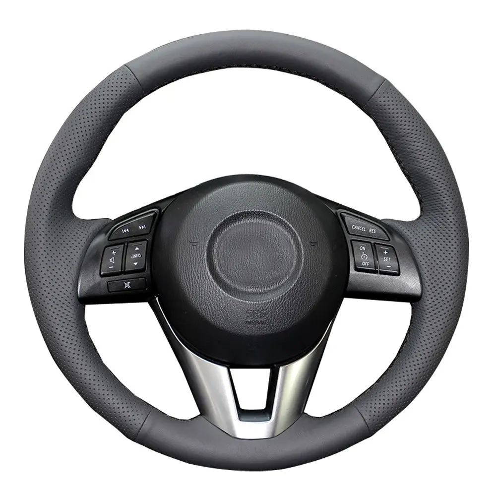 

Genuine Leather Steering Wheel Cover For Mazda 3 6 CX-3 CX-5 2013-2017 Black Custom Fit