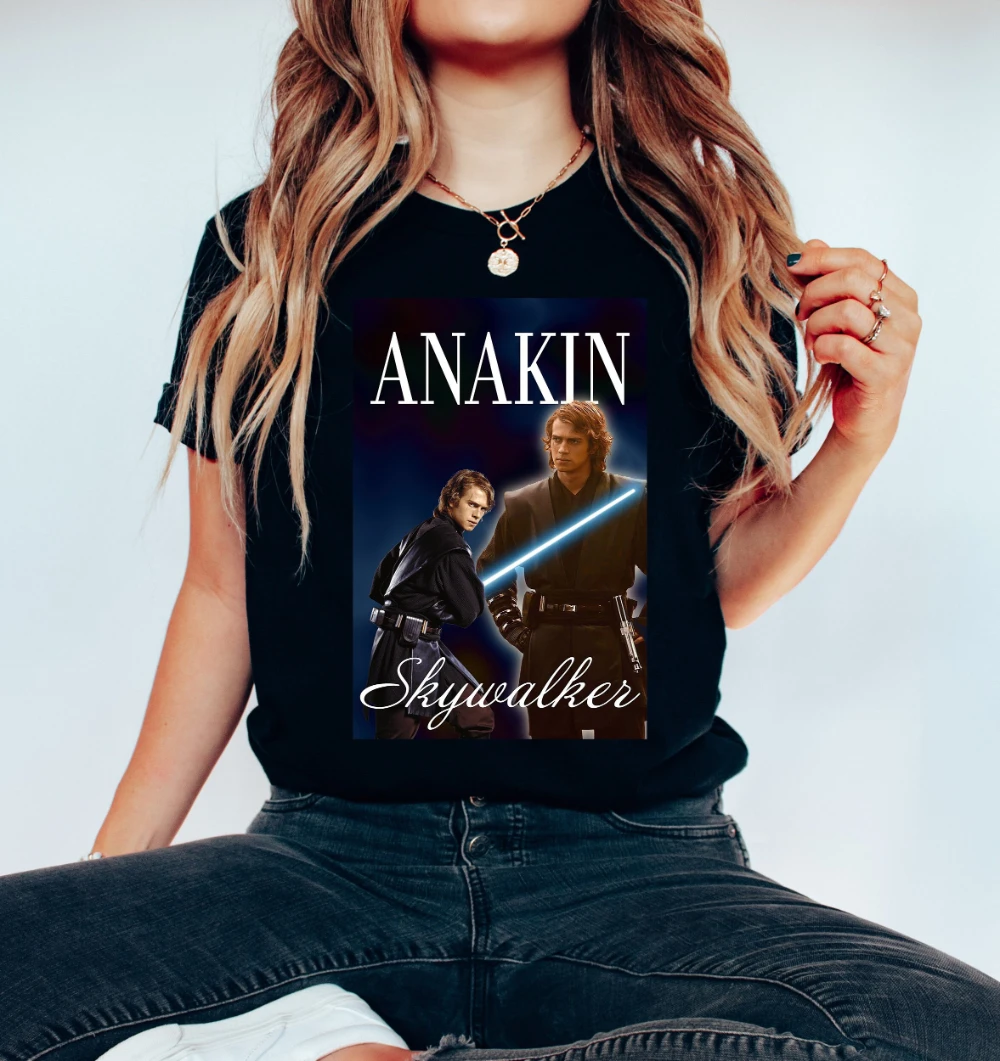 

Ретро-футболка Anakin Skywalker, мужская и женская повседневная модная футболка, всесезонная футболка из чистого хлопка для пар, базовый слой