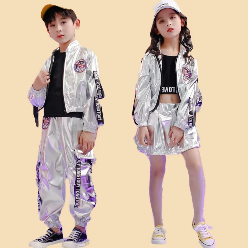 Children Silver Stage Hop Girl Dance Costume Stage Show Stage Wear For Boys Girls Ballroom Street Dancing Jazz Pants