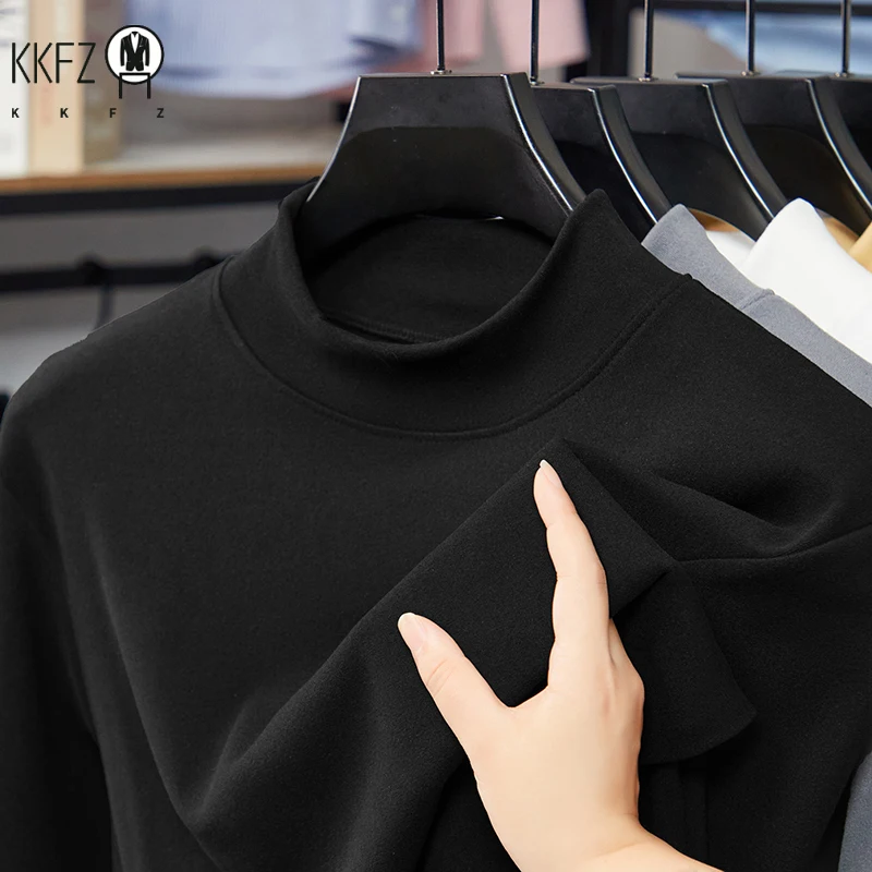 Mens Slim Mock Neck Base Shirts Light Warm Brushed Fabric Stretch Long Sleeve Tops For Daily Casual And Outer Matching view 5