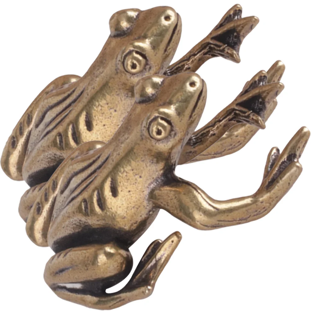 

2pcs Frog Statue Brass Tea Pet Vintage Craft Desktop Decor For Home Office Study Car Multipurpose Garden Ornament