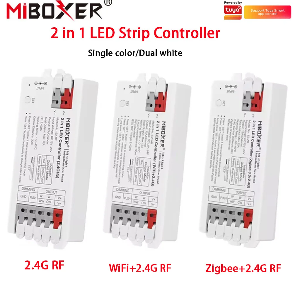 miboxer fita led de cor unica wifi zigbee 24g controlador rf para dc 12v 24v cor unica dual branco tuya app em 1 01