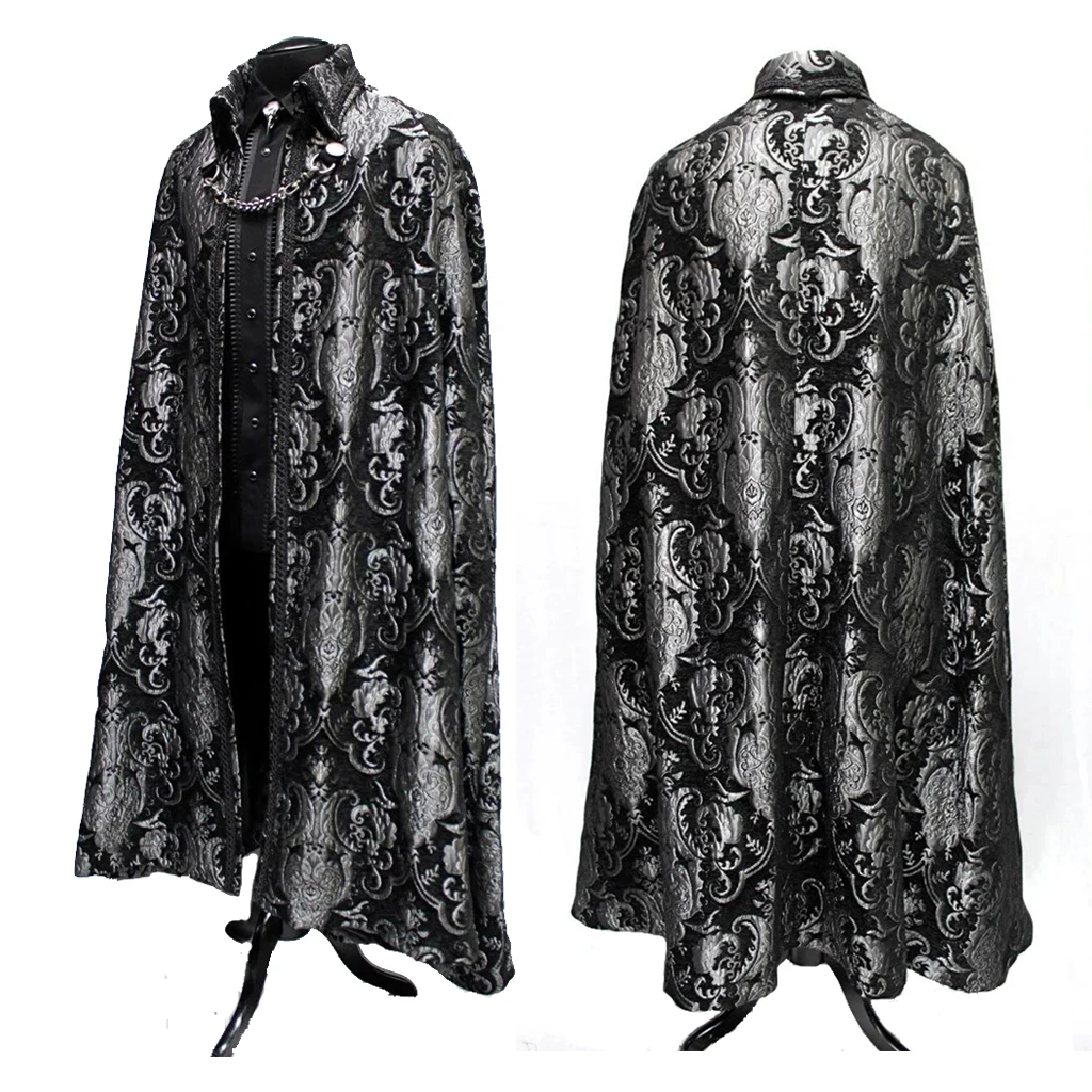

Medieval Gothic Tudor Noble Luxury Cloak Black And Silver Long Cape Winter Long Cape Poncho Gothic King Prince Cape
