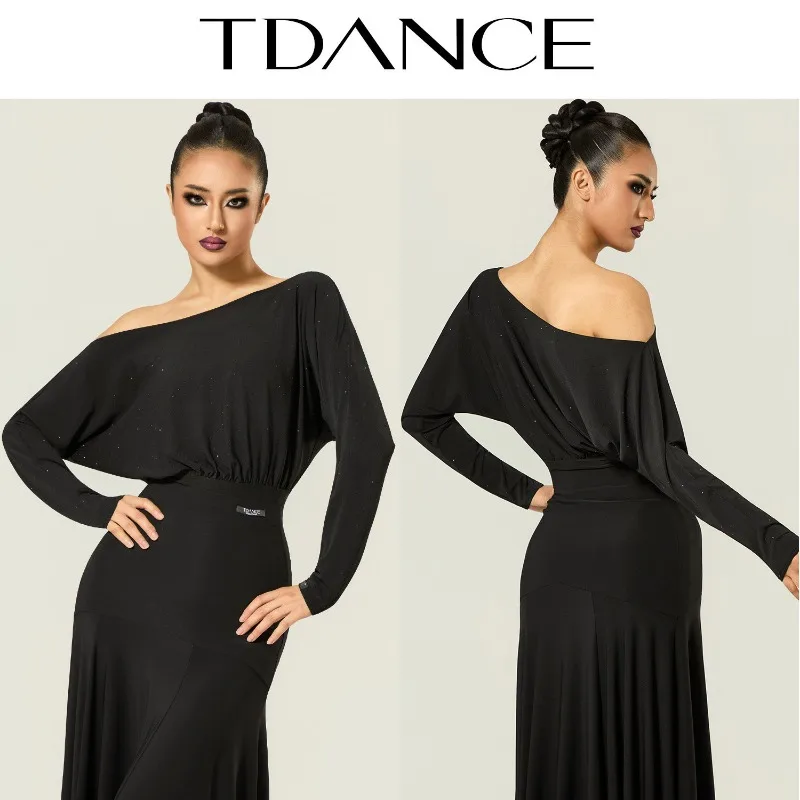 

Индивидуальный современный тренировочный костюм TDANCE [Топ с одним открытым плечом и воротником] Универсальный для обучения и повседневной носки, женский, стройнящий силуэт, JM-276
