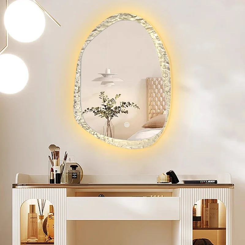 المدمجة مرآة حمام متموجة غرفة المعيشة إنفينيتي الحديثة الغرور مرآة جمالية غير النظامية مستحضرات التجميل Espelhos ديكورات المنزل #4