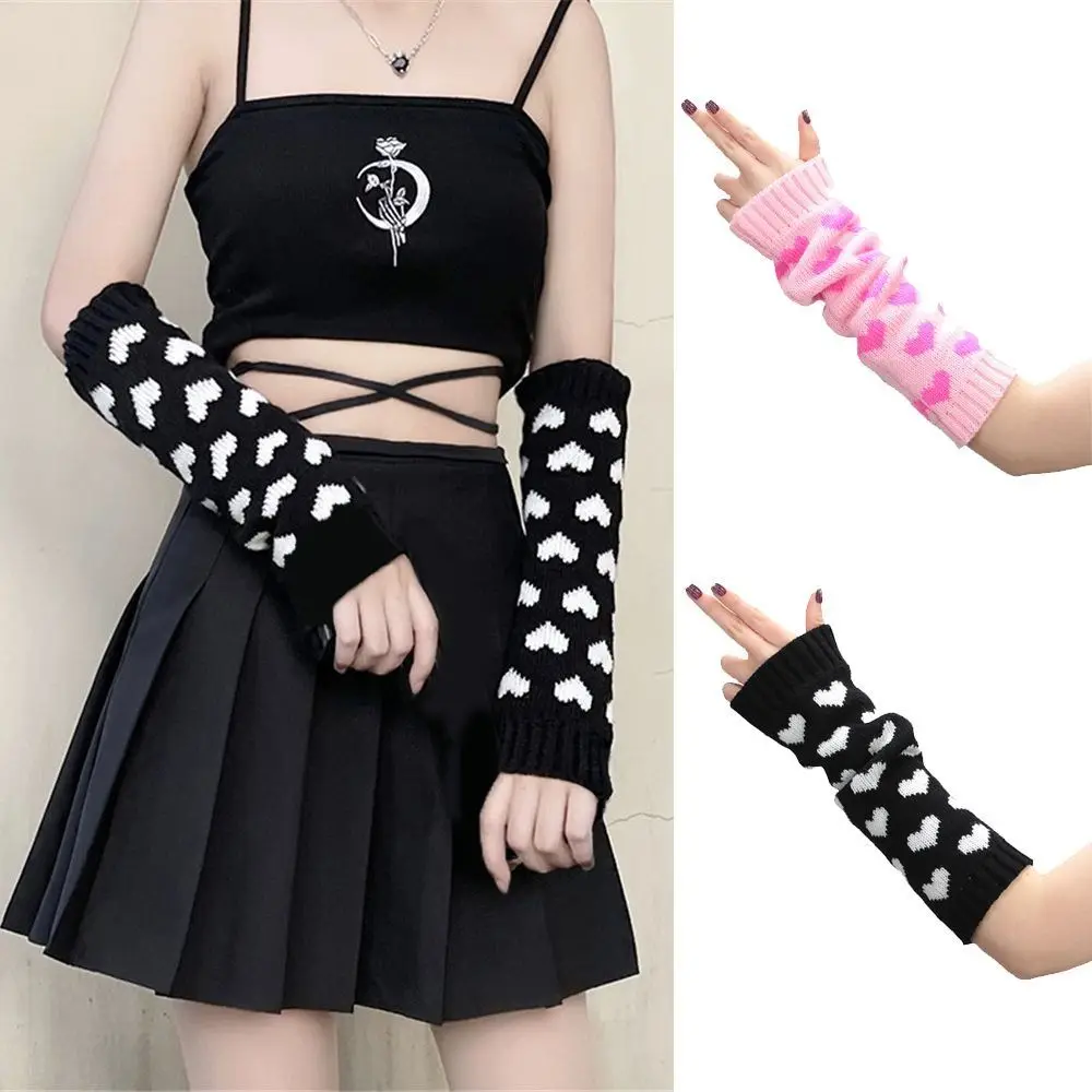 High Quality Crochet Knitting Women Arm Sleeve Gothic Heart Warm Fingerless Warmer Warm Ankle Protection Women