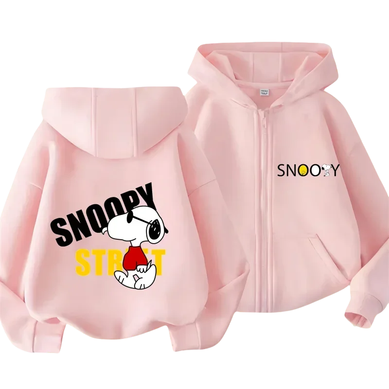 Snoopy Design Kids Zipper Hoodie Cartoon Print Autumn/Winter Long-sleeved Sweatshirt Casual Top For Boy And Girl Outdoor Jackets