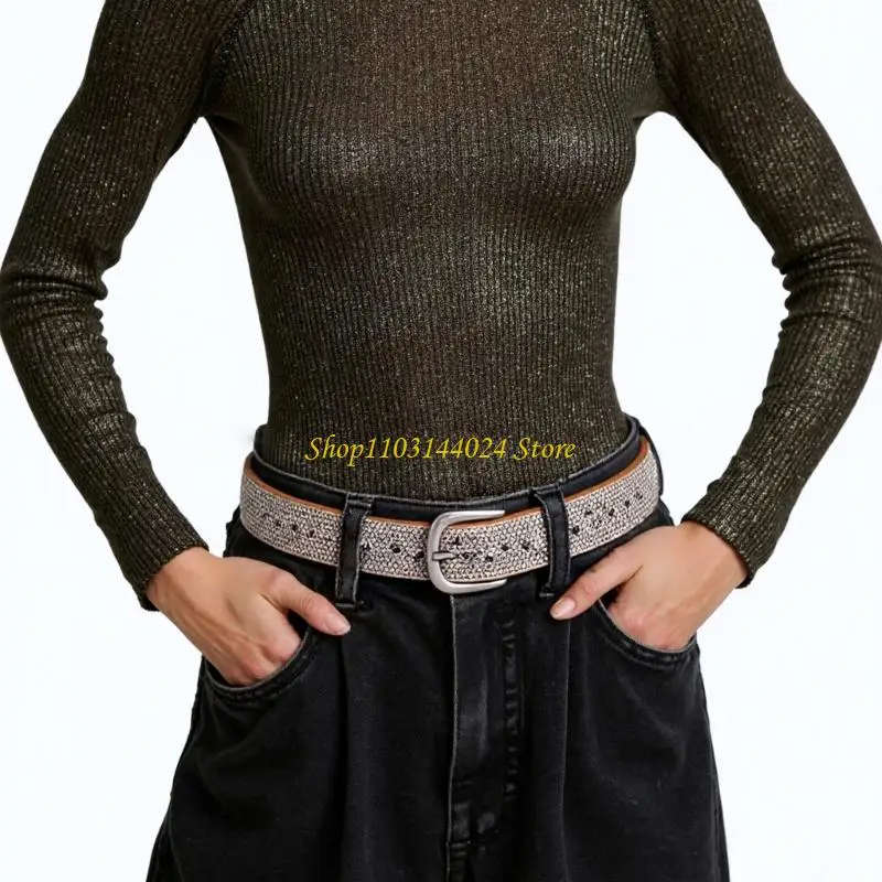 

N5KE модный женский ремень из искусственной кожи с металлическими заклепками для джинсовых брюк, широкий пояс, регулируемый для