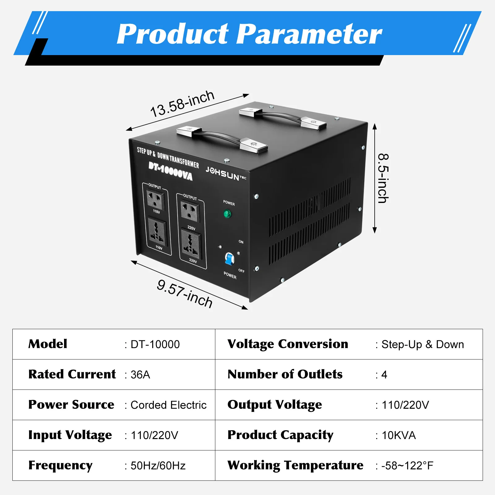 8000W Voltage Converter Transformer Portable DT-10000VA Heavy Duty Power Converter Step Up/Step Down 110V to 220V 220V to 110V