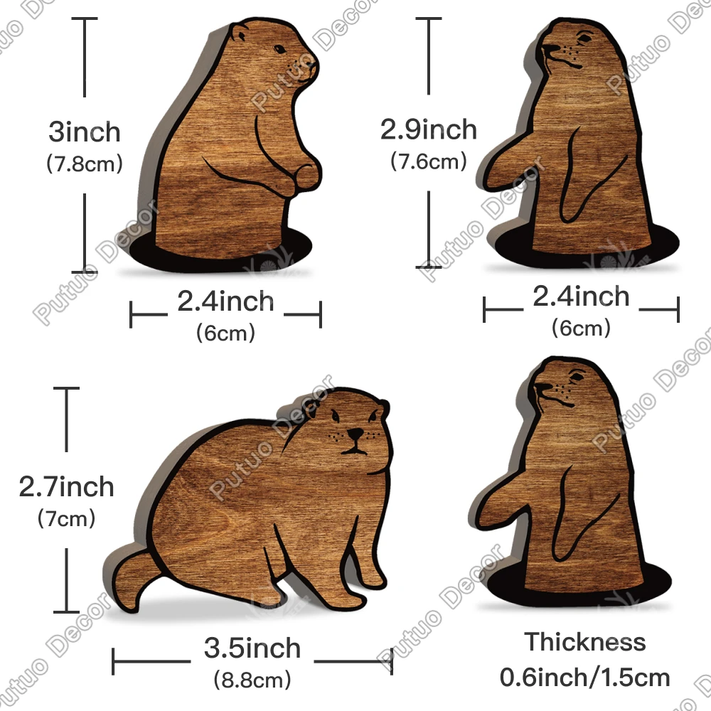 Putuo Decor 3pc Groundhog Shaped Wooden Sign Table Decor, Desktop Decoration for Home Coffee Shop Kitchen, Groundhog Day Gifts