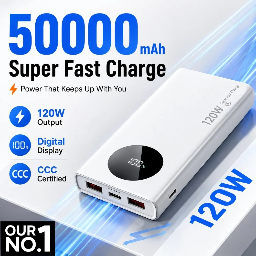 500000mAh Ultra‑Large Capacity 120W Rapid Charging Power Bank Powerbank Handy External Battery Charger for iPhone Xiaomi Samsung