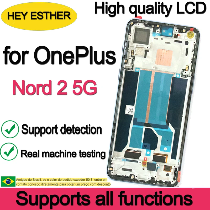 Supports all functions AMOLED 6.43'' Replacement For OnePlus Nord 2 5G LCD Display DN2101, DN2103 Touch Screen