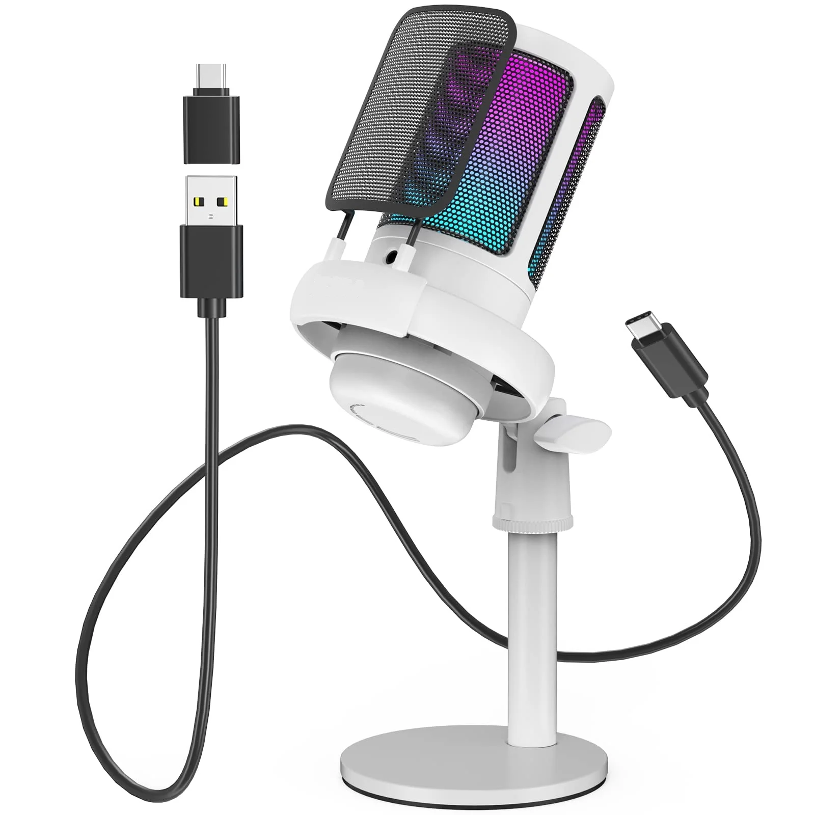 Microfone Gamer para PC: Microfone USB para Podcasts, Vídeos e Streaming - Microfone Condensador com Função de Mudo Rápido e Filtro Anti-Pop - Microfone RGB, Presente para Gamers - Compatível com PS4/5, Computador e Laptop