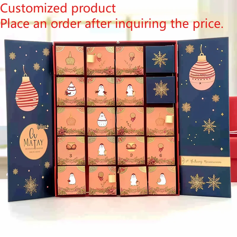 Personalización. Caja de conteo de calendario de Adviento personalizada al por mayor, laminación mate, revestimiento UV, embalaje de cartón rígido, regalo de café
