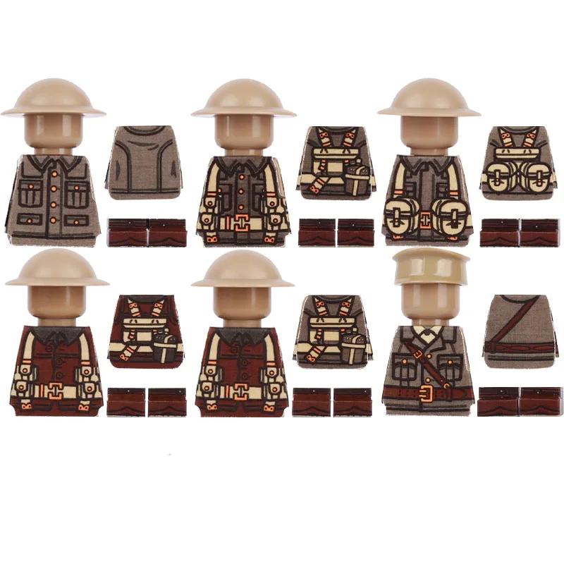 WW2 Soldato Militare Parti Stampate Building Block Tedesco Britannico Sovietico Esercito USA Figure Abbigliamento Adesivo Mattoni Mini Giocattoli FAI DA TE