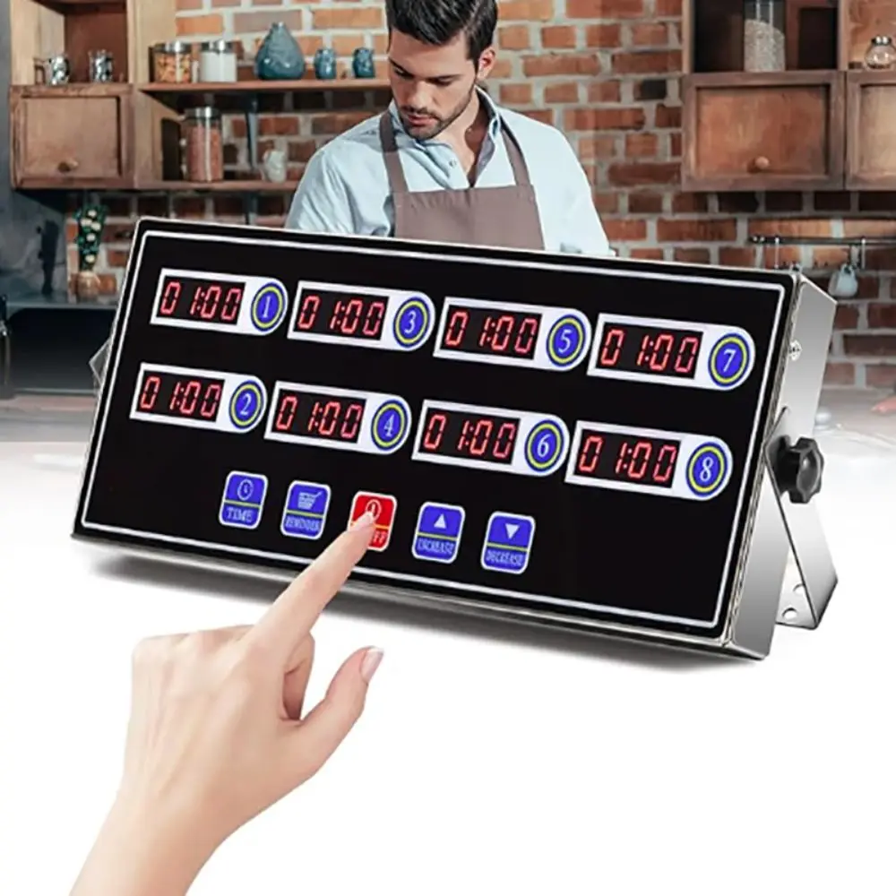 

4/6/8 Channels Commercial Kitchen Timer US/EU Plug 4/6/8 Channel Fried Chicken Timer LED Digital Screen Power-saving