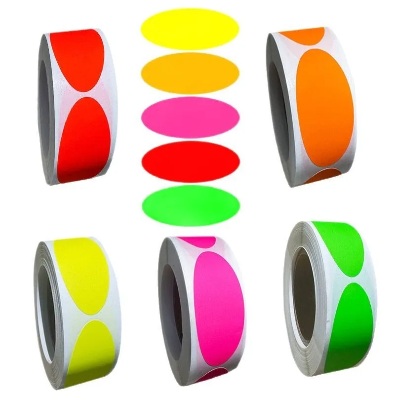 

300Pcs/Roll Elliptical Fluorescent Bright Sticker Label DIY Blank Writing Gift Sealing Stickers Kitchen Condiments Mark Sticker