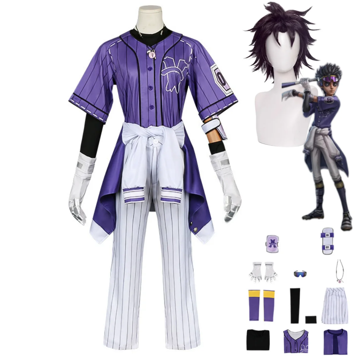 

Game Identity Ⅴ Ganji Gupta Batter Cosplay Costume Survivors BLK Stripe Tracksuit Uniform Wig Man Halloween Carnival Suit