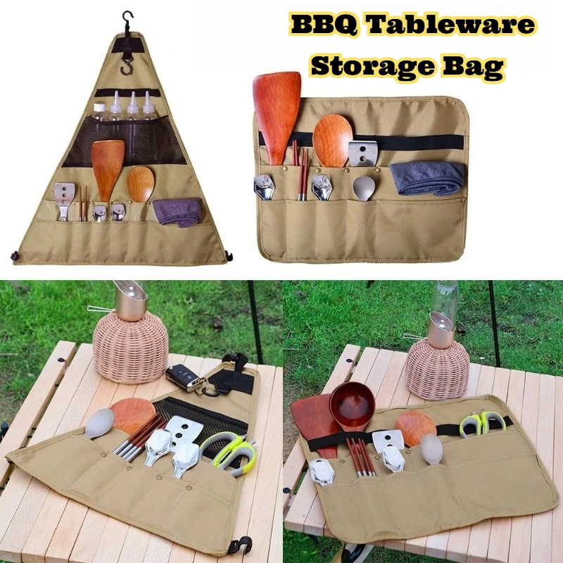 

Portable Camping Utensil Organizer Triangular Hanging Pouch Outdoor Cooking BBQ Accessories Picnic Storage New Design