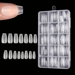 Boxed 330 Short Almond Nail Tips - Upgraded Matte Gel Nail Stickers Without File, Pre-Shaped Full Coverage of Short Almond Nails