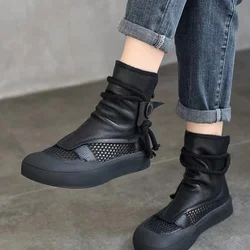 High Quality Thick Bottom Round Head Tie Hollow Fashion All Comfortable Non-slip Breathable Wear-resistant Single Shoes Women