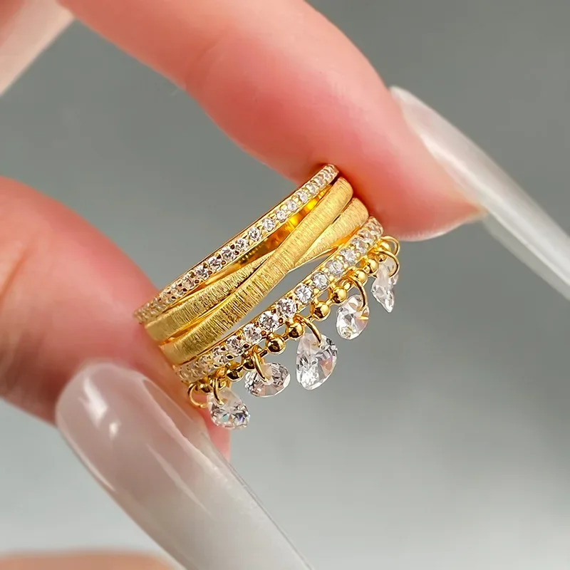 Belluex Vintage Tassel Diamond  Jewelry S925 Silver Gold Plated Multilayer Fashion Women\'s Ring