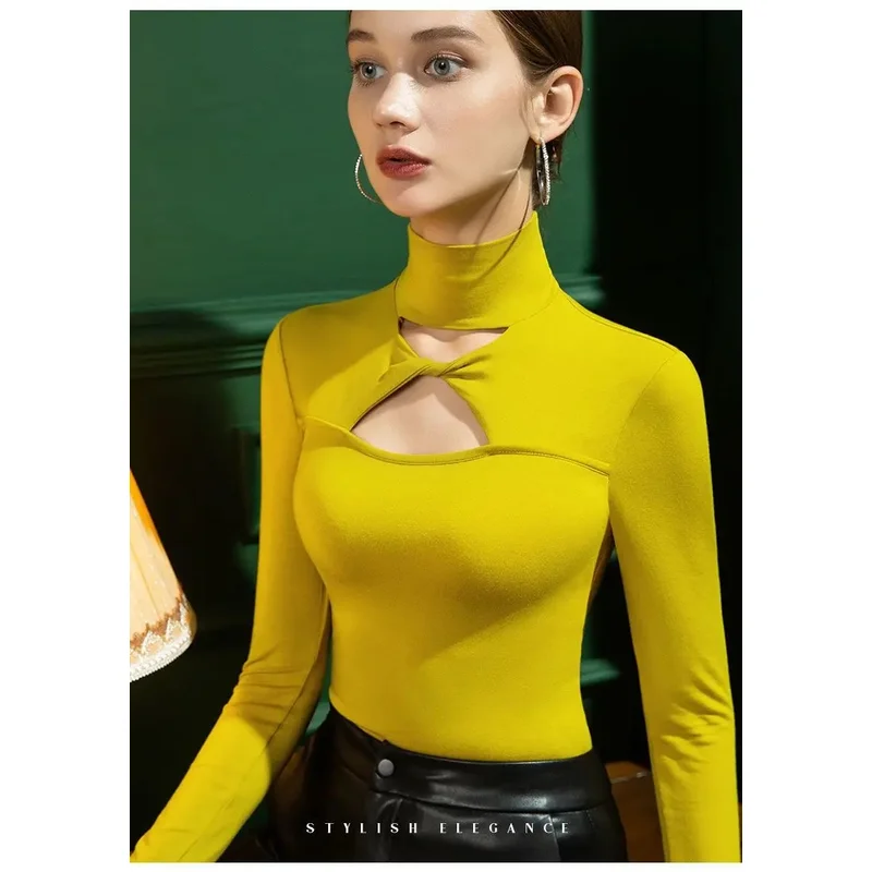 

2025 Spring New Half-high Neck Base Shirt For Women Hollow Slim Fit Sexy Fashionable Spring Autumn