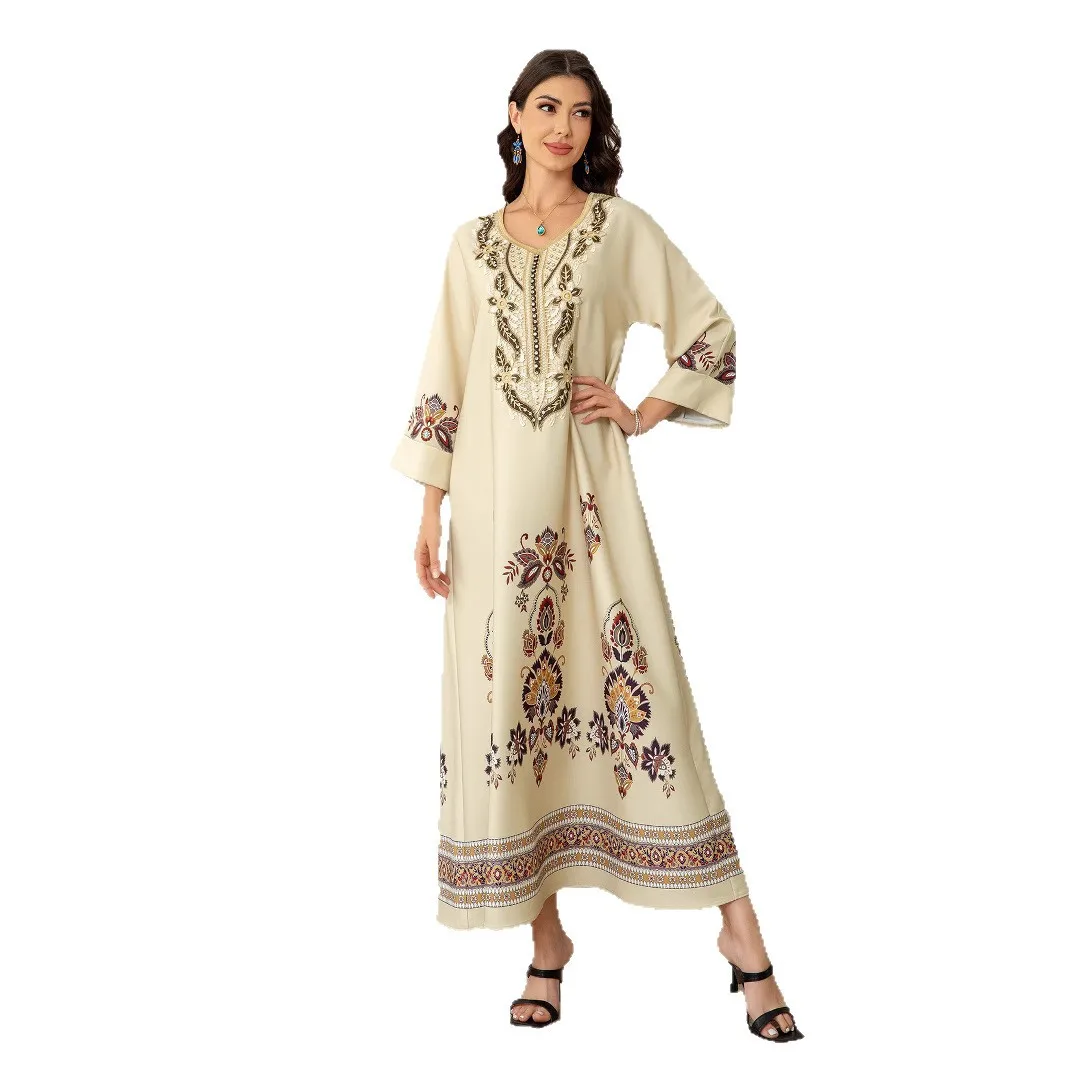 Middle East Cross-border Muslim Women's Robe Printed with Diamonds Dubai Arabian Robe Dress Cw61238