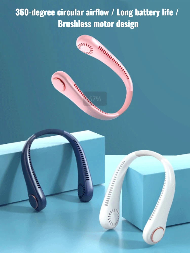 Lenovo Nackenventilator, tragbarer, über USB wiederaufladbarer, blattloser Kühlventilator, leiser, tragbarer Ventilator für Sommerreisen, 3 Geschwindigkeiten, Mini, lange Lebensdauer