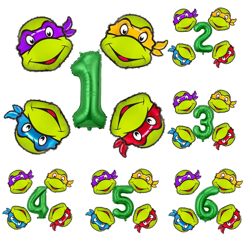 Teenage Mutant Ninja Turtles cute Ballons Set Birthday Number 1-9 Balloon Boys Party Decoration Anime Figures Models Kid Gifts