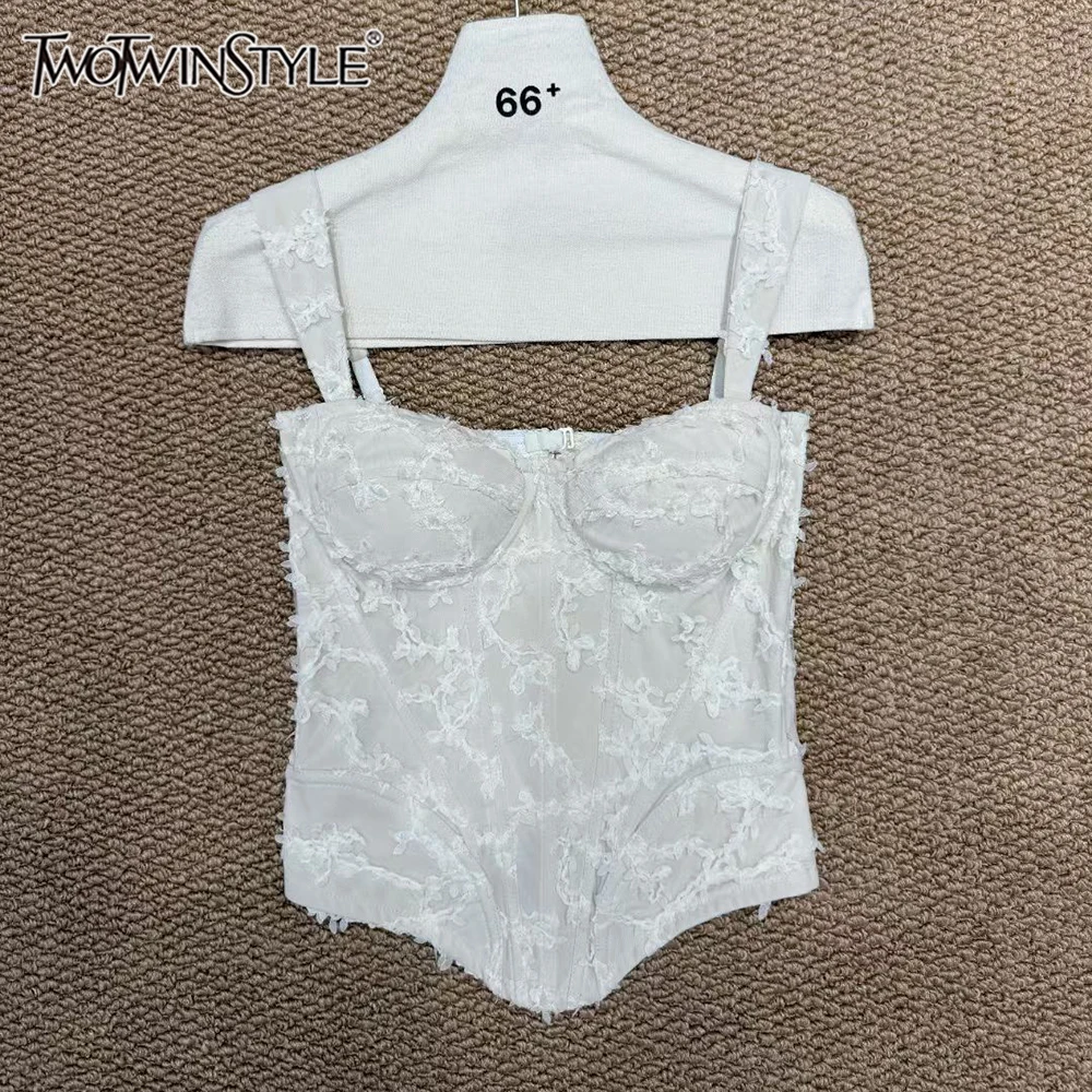 

TWOTWINSTYLE Solid Sexy Fishbone Vests For Women Square Collar Sleeveless High Waist Temperament Short Vest Female New KVE550609