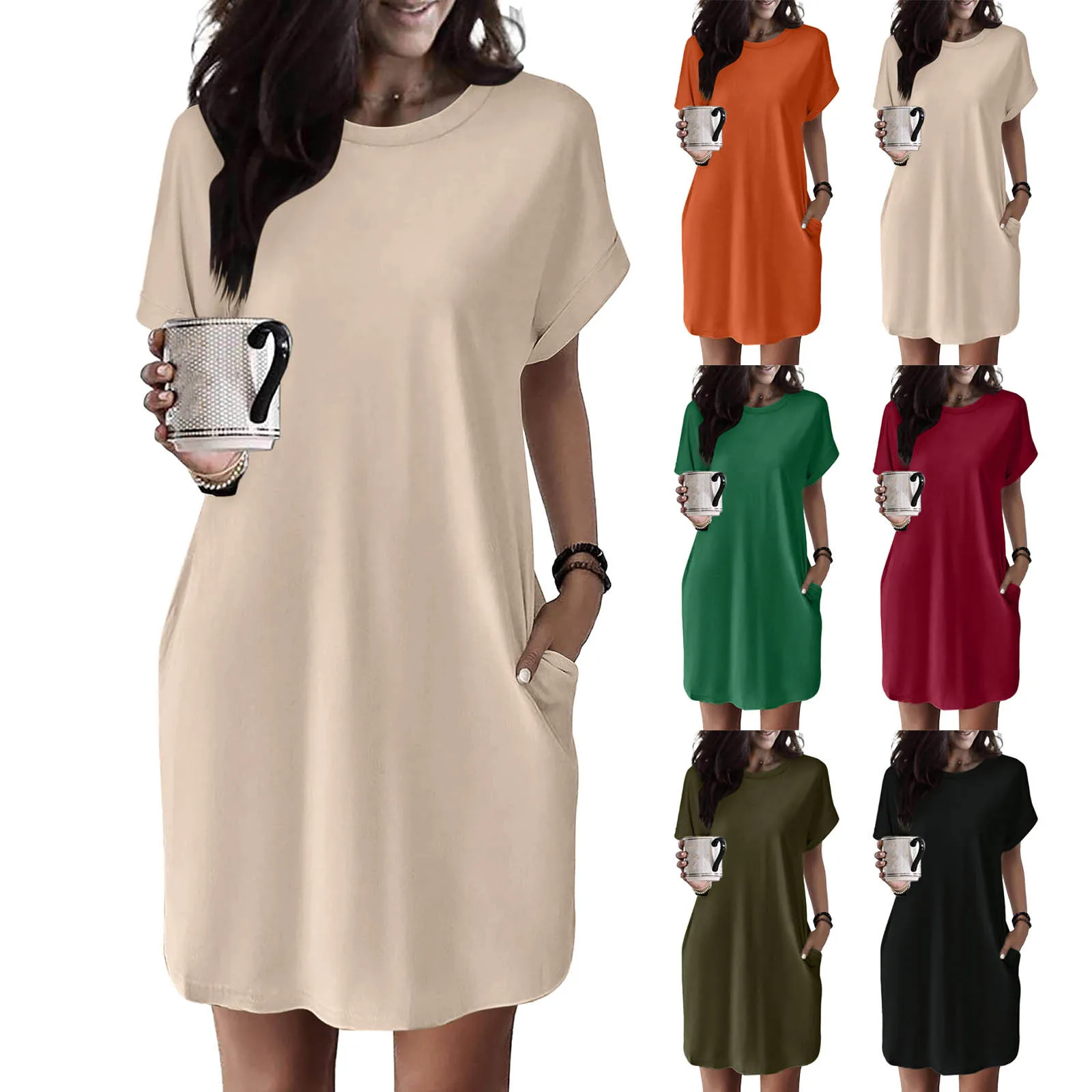 

Hot Women Blouse New 2024 Casual Oversized T-shirt O Neck Cotton Blend Solid Color Short Sleeve Loose Blouse Top Women Tunic