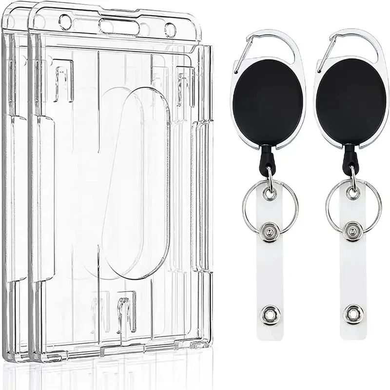 Alloy Work Name Card Holders Business Work Card ID CaseSlots Hard Transparent Case Protector with Retractable Badge
