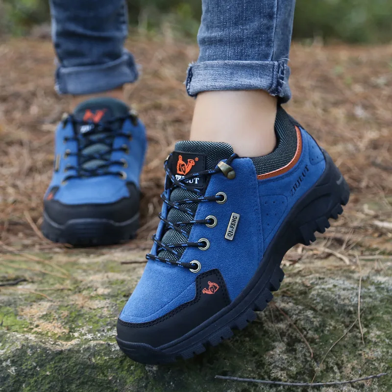 Venda quente moda azul caminhadas tênis das mulheres dos homens respirável antiderrapante sapatos esportivos ao ar livre tamanho grande 47 sapatos de trekking formadores