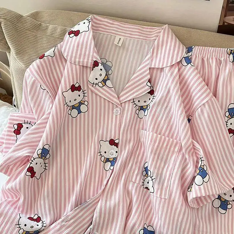 Hello Kittys Pajamas Women's Home Clothes Set Summer Short Sleeve Shorts Girls Pajamas Student Home Clothes Breathable Cartoon - view 4
