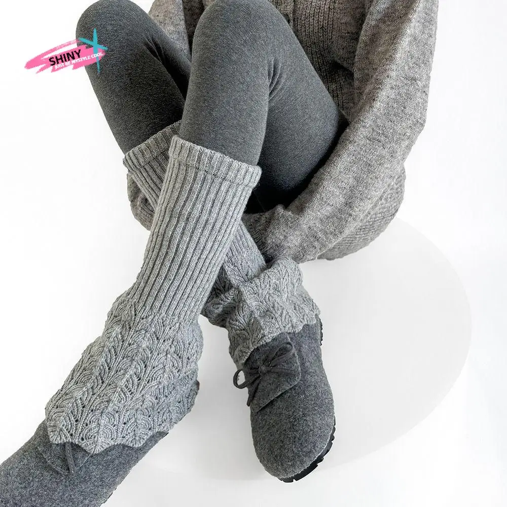 

Comfortable Solid Color Women Knitted Leg Warmers Retro Soft Women's Foot Cover Breathable Mid-Calf Long Calf Socks Harajuku