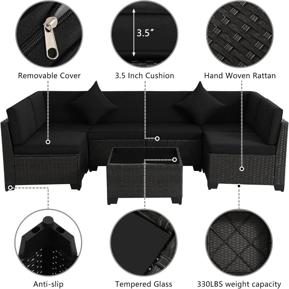 Patio Furniture Set,7 Pieces Modular Outdoor Sectional Sofa, PE Rattan Patio Conversation Set, All Weather Wicker Patio Furnitu