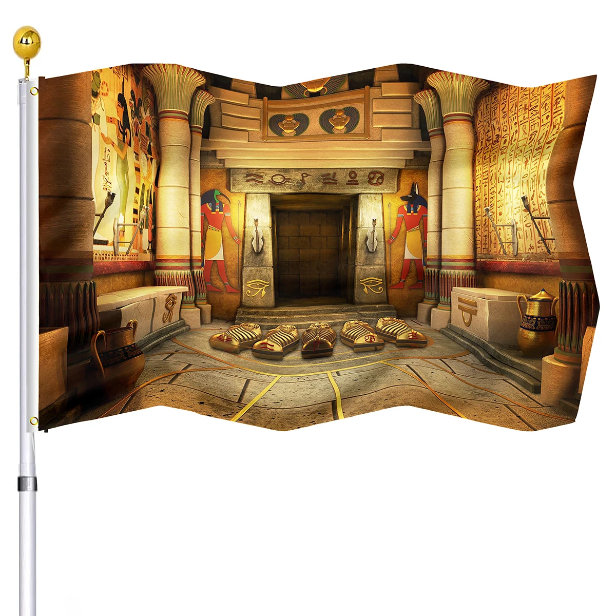 Ancient Egypt Flag Egyptian Mythology Flags Double Stitched Egyptian Gods Pharaohs Hieroglyphic Carvings Flags with 2 Grommets