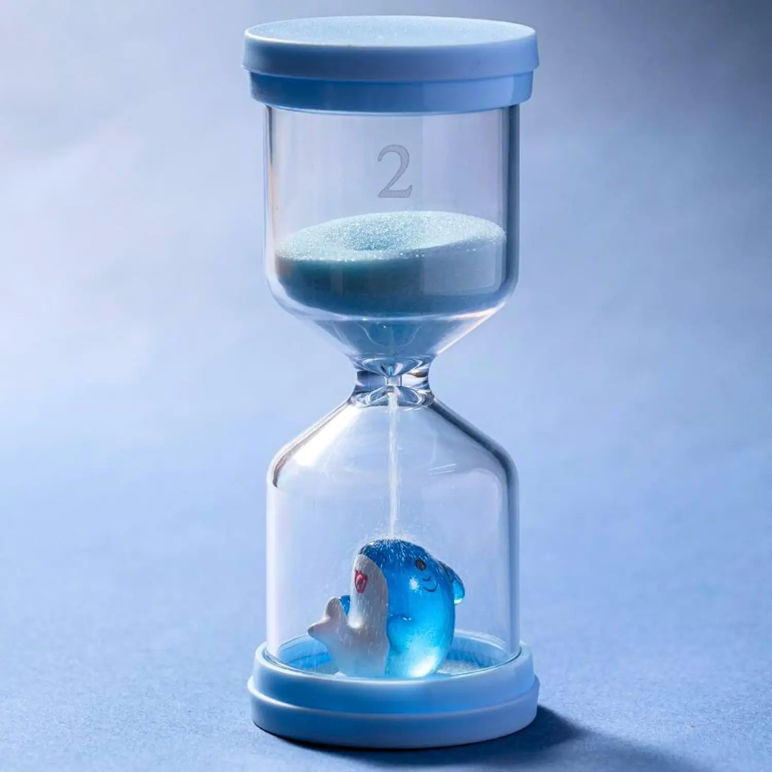 

2 Minute Sand Timer in Macaron Blue with Shark Pattern, Toothbrush Timer for Kids Classroom Games Kitchen Desk Decor