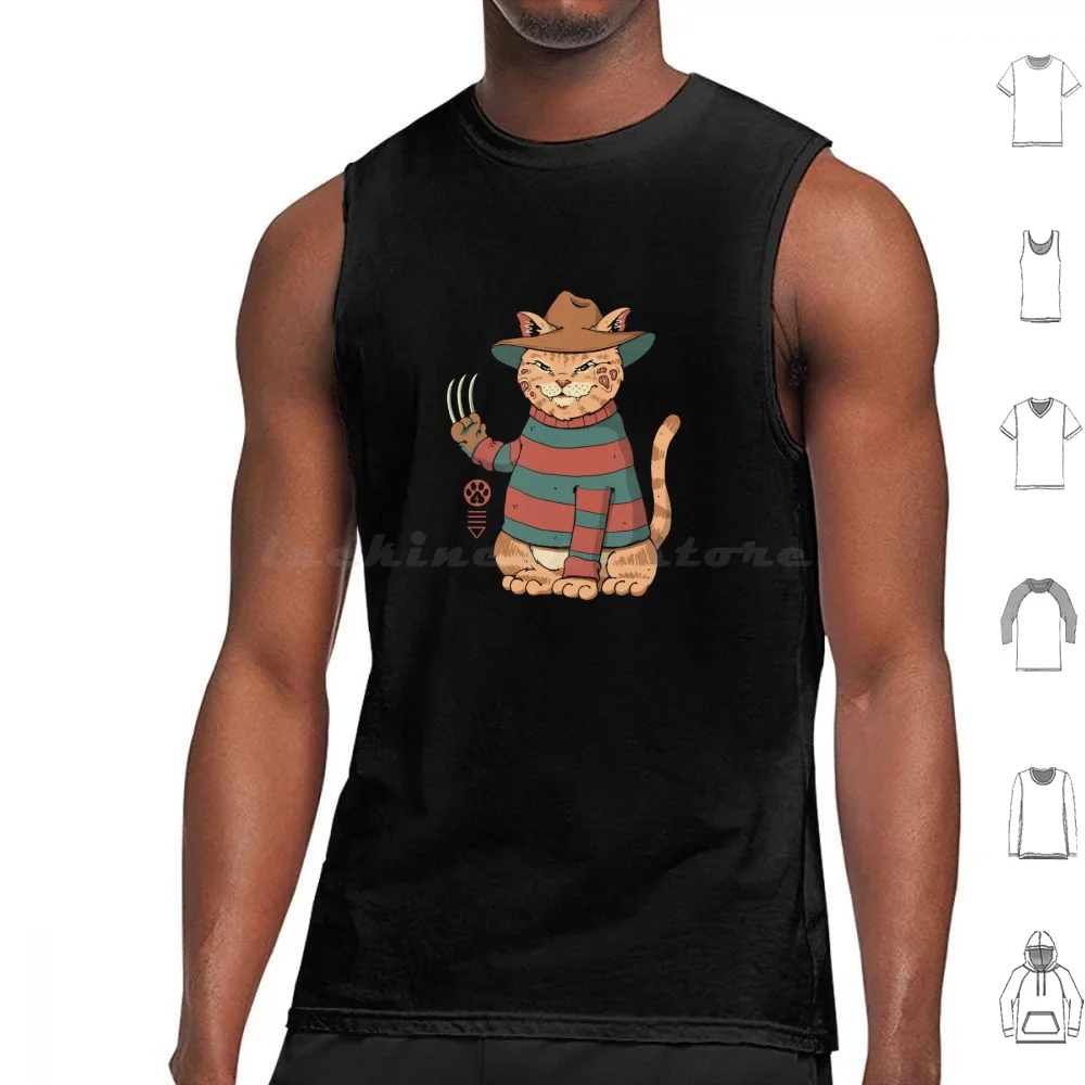 Catana On Elm Street camisetas sin mangas estampado algodón Catana Horror lindo Halloween japonés Anime Retro gatos gato felino